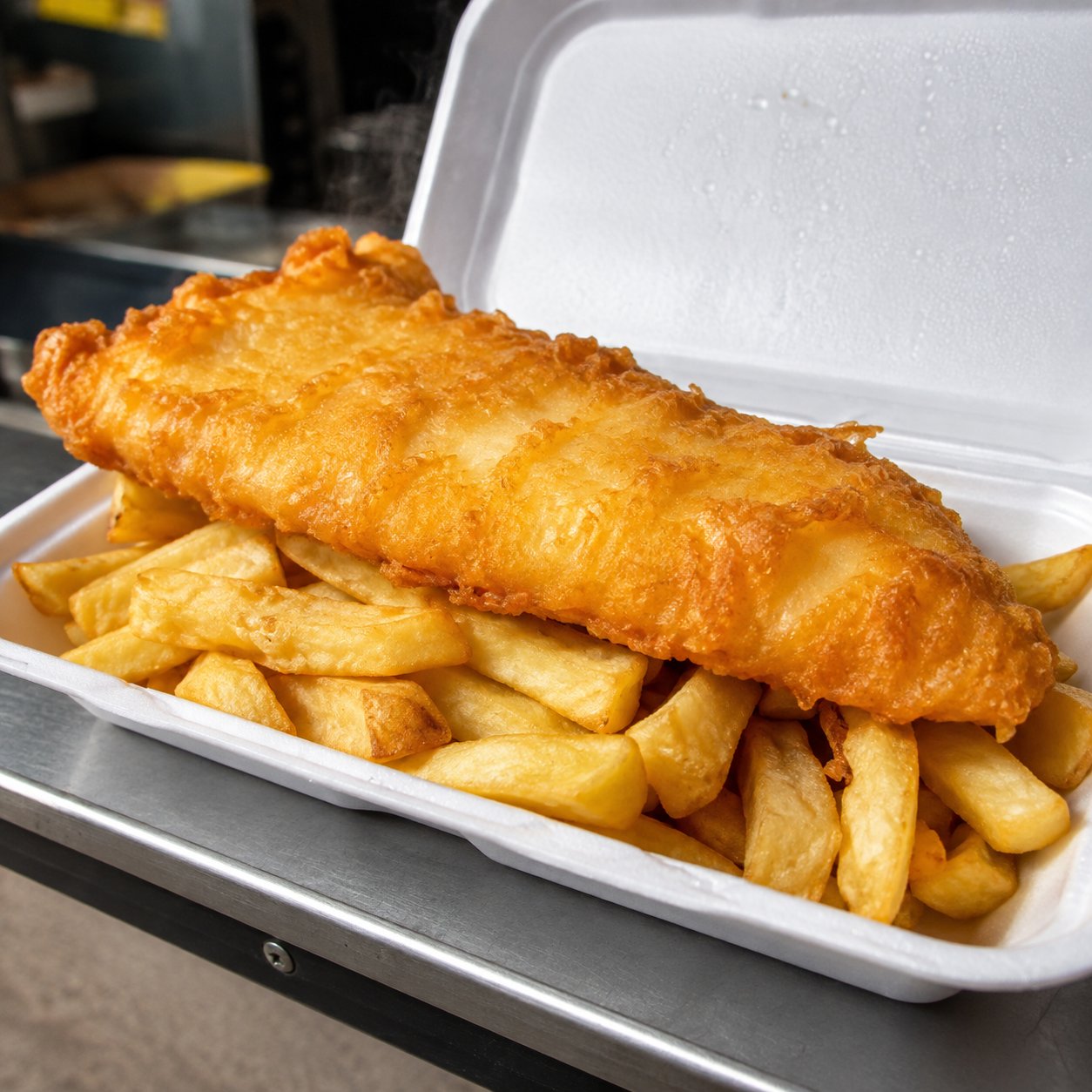 Freshly cooked battered haddock and chips - Scottish fish and chip catering
